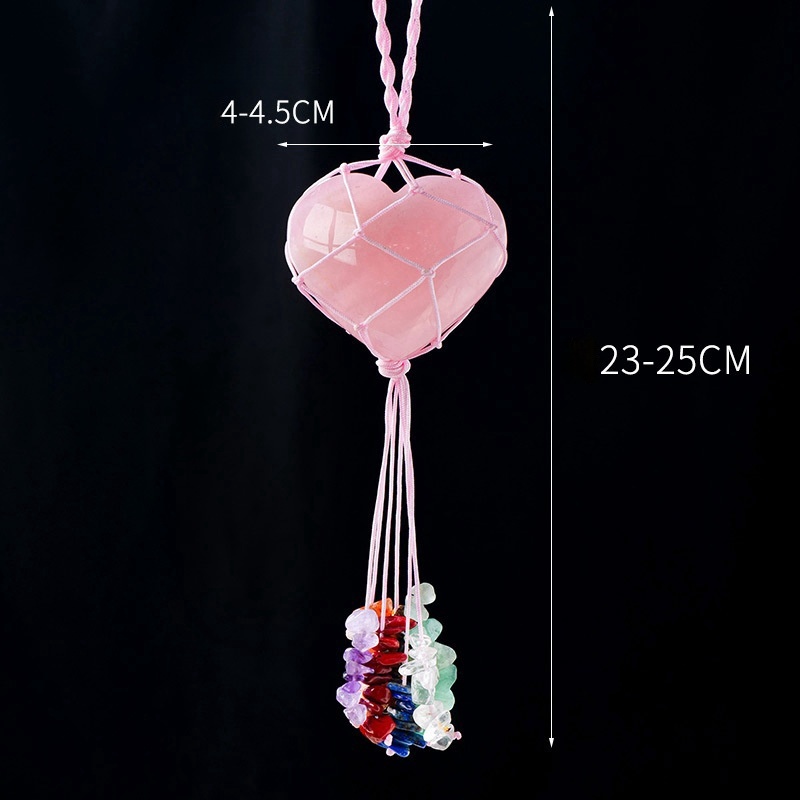 Natural rose quartz love pendant Rose quartz raw stone heart-shaped peach heart colorful gravel tassel pendant