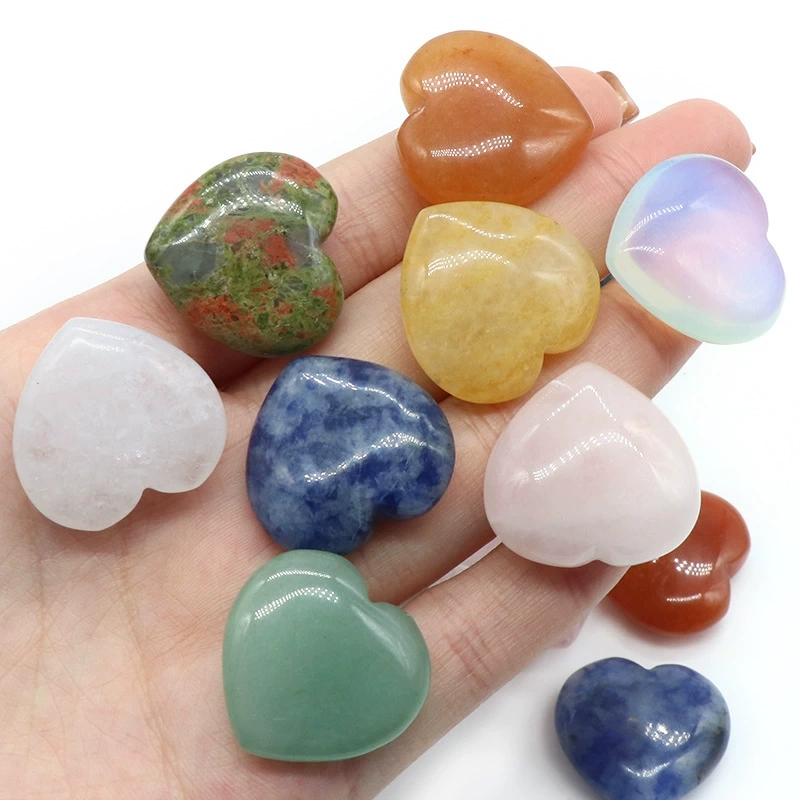 25mm natural crystal stone heart-shaped ornaments non-porous natural stone heart-shaped bare stone