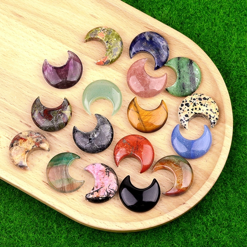 30mm moon natural crystal agate stone crescent shape diy non-hole moon jewelry accessories material