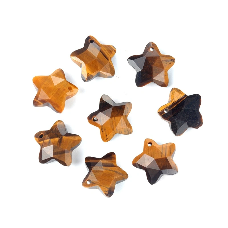 Natural crystal 14mm double faceted mini five-pointed star pendant tiger eye stone star DIY jewelry accessories