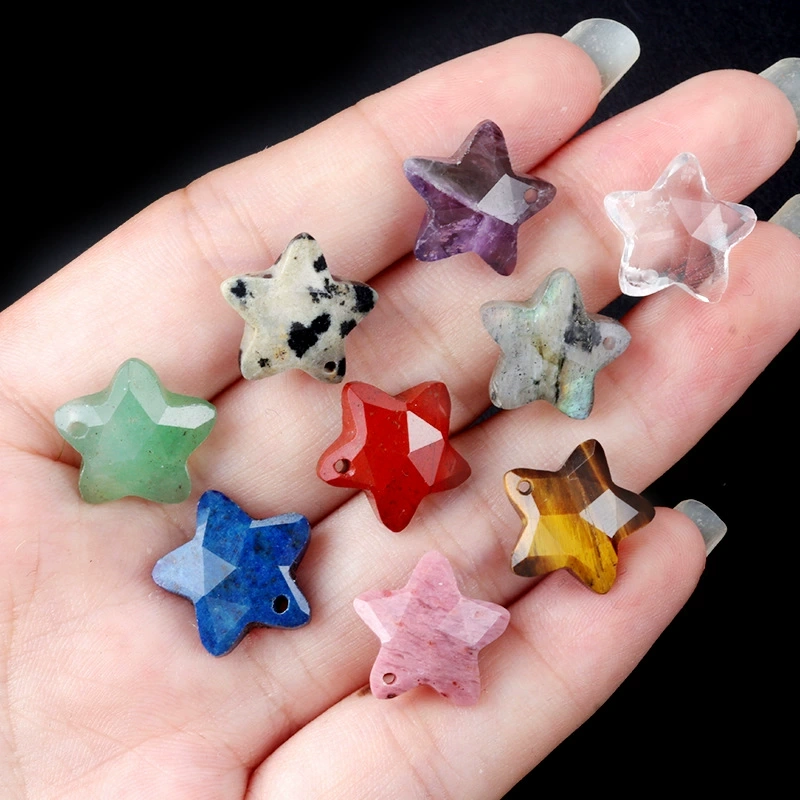 Natural crystal 14mm double faceted mini five-pointed star pendant tiger eye stone star DIY jewelry accessories