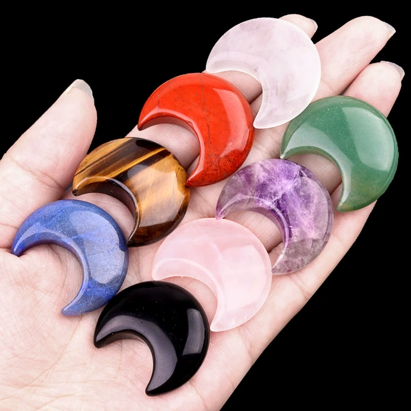 30mm moon natural crystal agate stone crescent shape diy non-hole moon jewelry accessories material