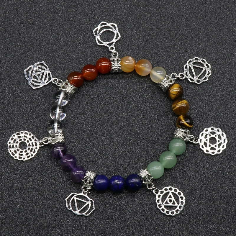 Natural crystal stone chakra bracelet yoga jewelry crystal agate colorful stone bracelet
