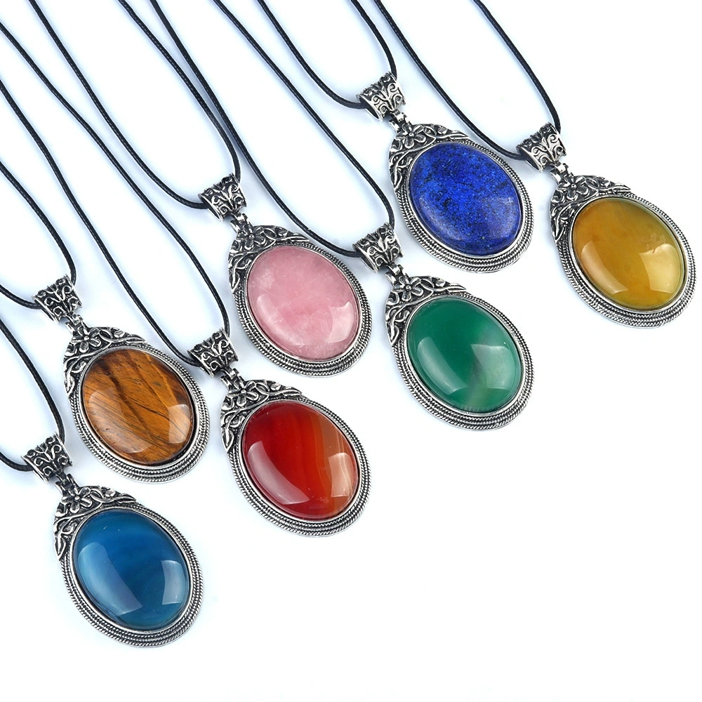 Set of gemstones crystal agate semi-precious stone alloy inlaid gemstone pendant foreign trade jewelry