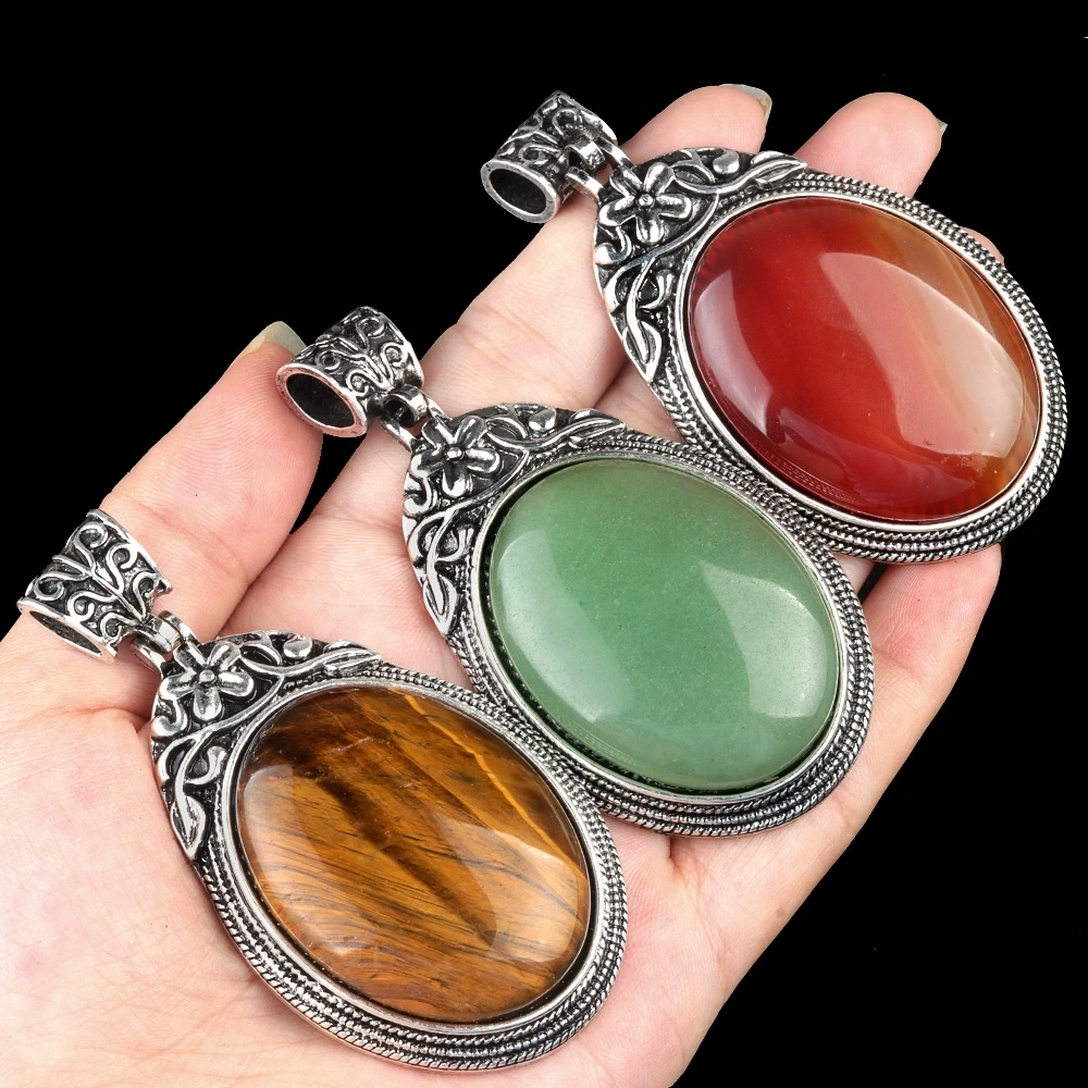 Set of gemstones crystal agate semi-precious stone alloy inlaid gemstone pendant foreign trade jewelry