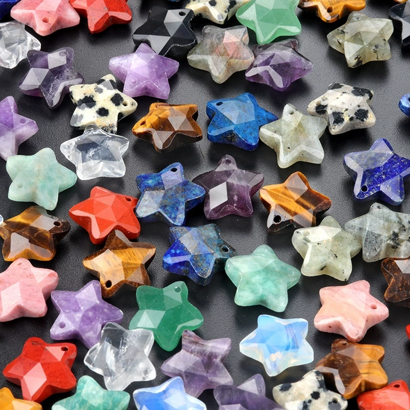 Natural crystal 14mm double faceted mini five-pointed star pendant tiger eye stone star DIY jewelry accessories
