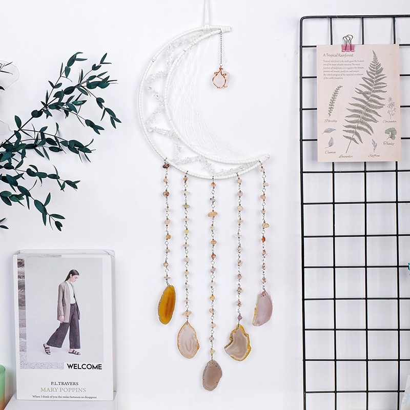 Natural crystal gravel moon dream catcher pendant agate wind chime crystal wall decoration