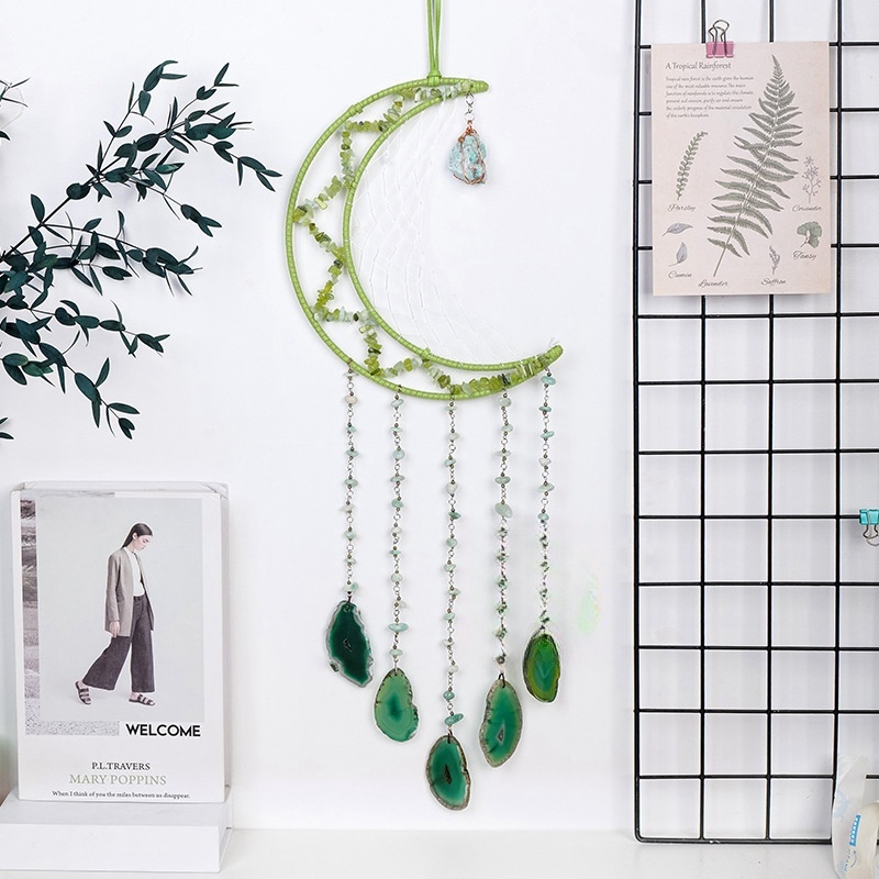 Natural crystal gravel moon dream catcher pendant agate wind chime crystal wall decoration