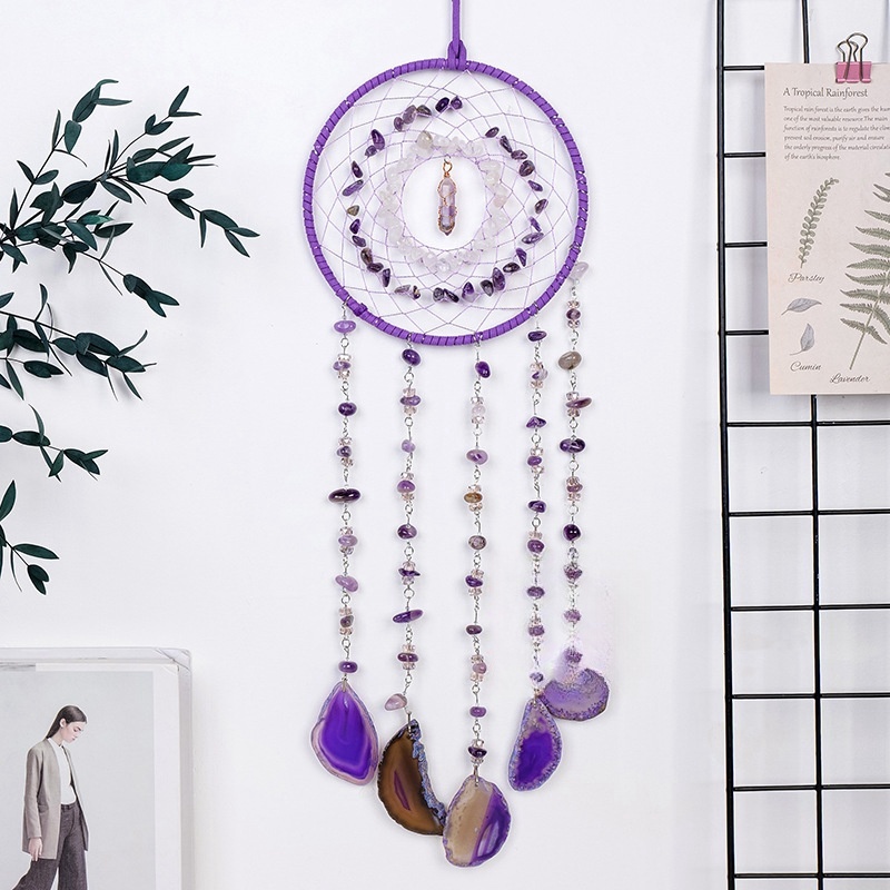 Natural crystal gravel moon dream catcher pendant agate wind chime crystal wall decoration