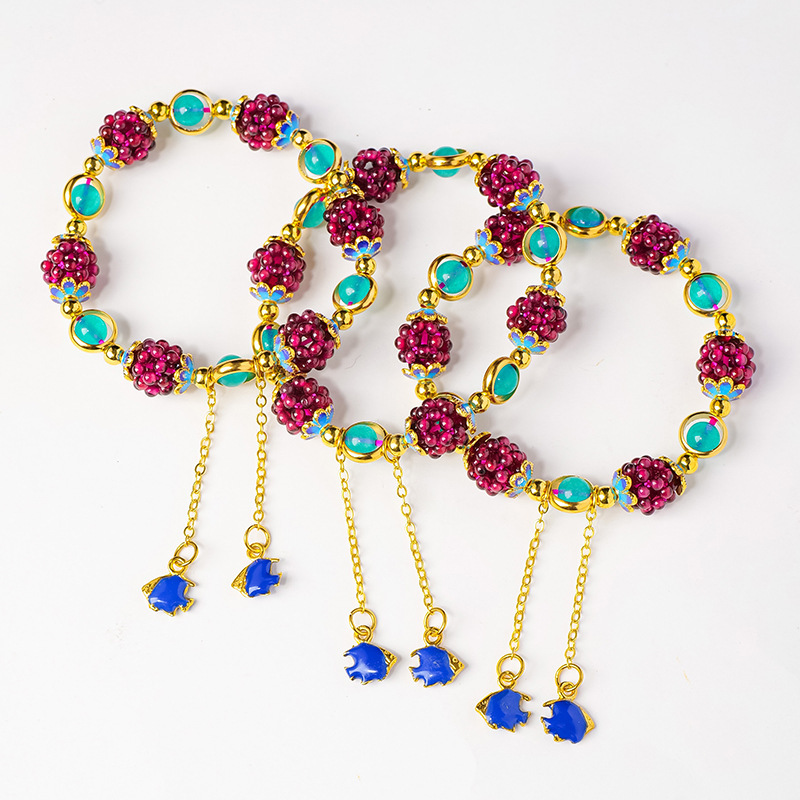 Natural crystal garnet braided ball bracelet hollow grape ball single loop ladies bracelet