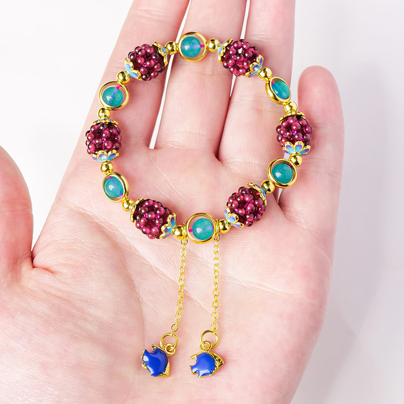 Natural crystal garnet braided ball bracelet hollow grape ball single loop ladies bracelet