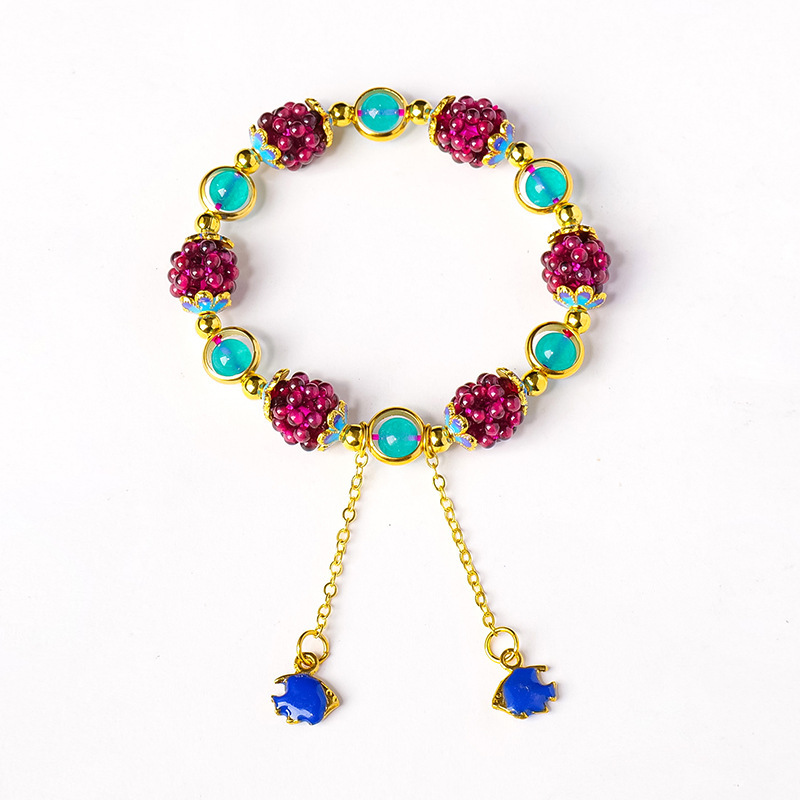 Natural crystal garnet braided ball bracelet hollow grape ball single loop ladies bracelet