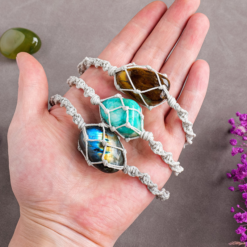 Natural crystal rolling stone net bag braided bracelet fashion crystal retro bracelet