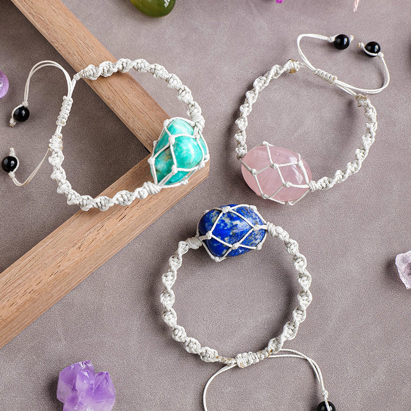 Natural crystal rolling stone net bag braided bracelet fashion crystal retro bracelet