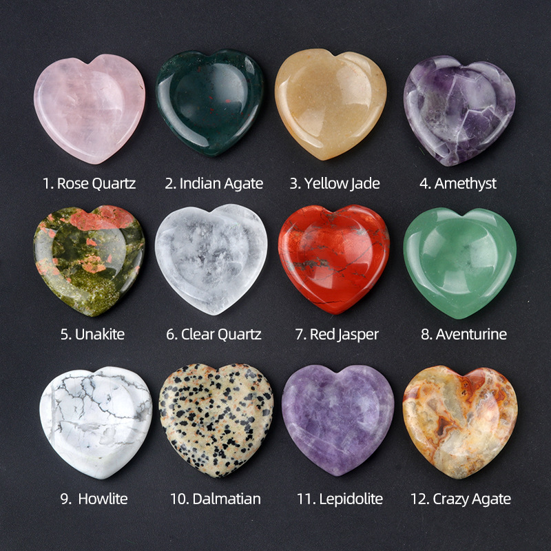 Worrystone crystal agate semi-precious stone love thumb stone heart-shaped worry stone crystal healing stone