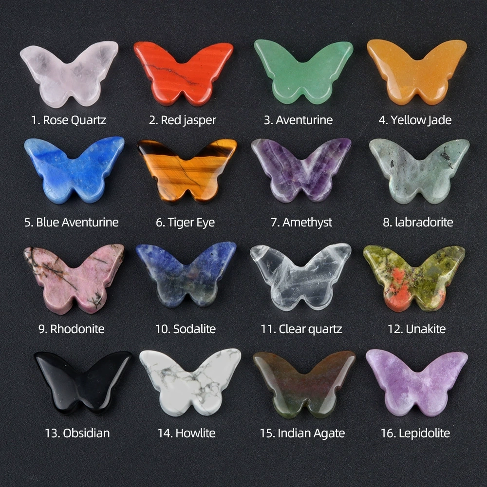 20x30mm natural crystal agate stone polished carved butterfly desktop decoration ornaments