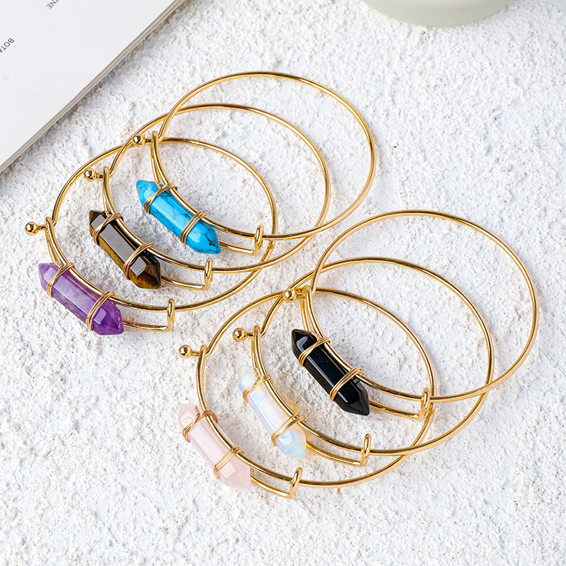 Natural crystal agate double pointed hexagonal column bracelet