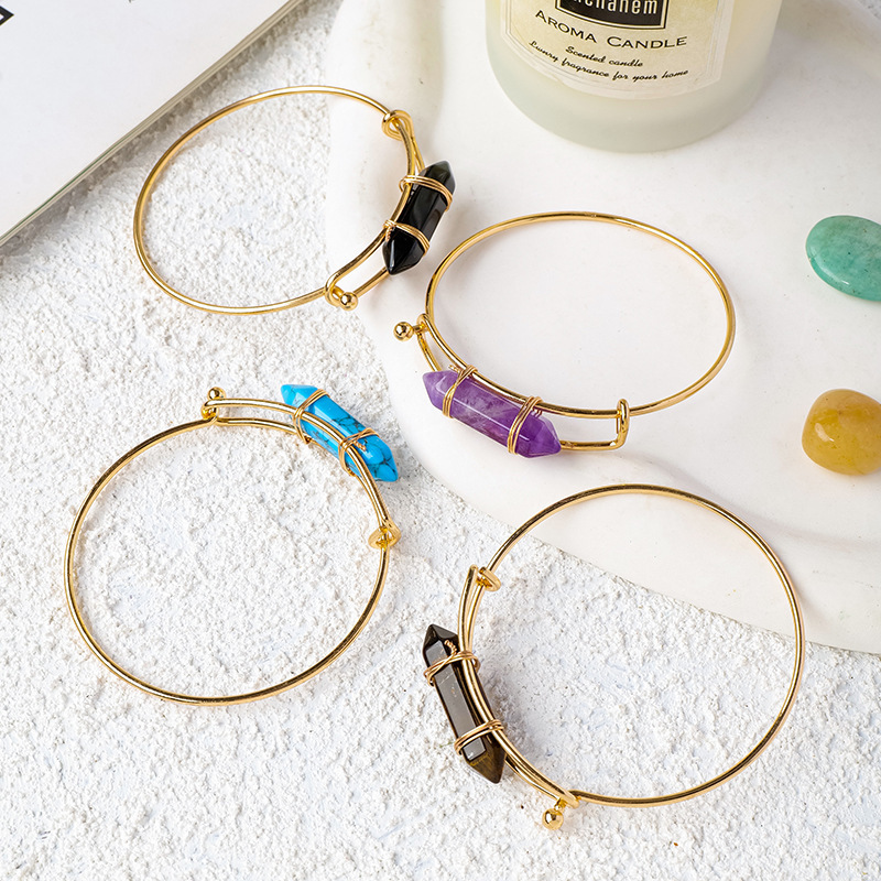 Natural crystal agate double pointed hexagonal column bracelet