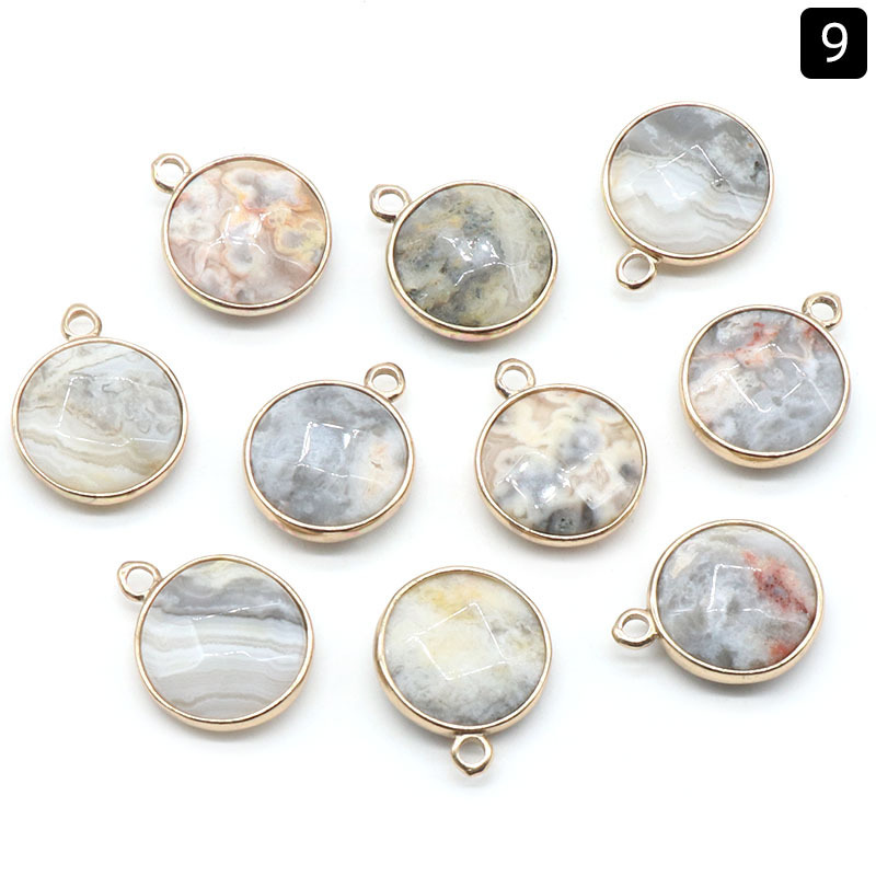 Round faceted pendant wrapped edge single hanging natural crystal oblate pendant diy bracelet necklace jewelry material