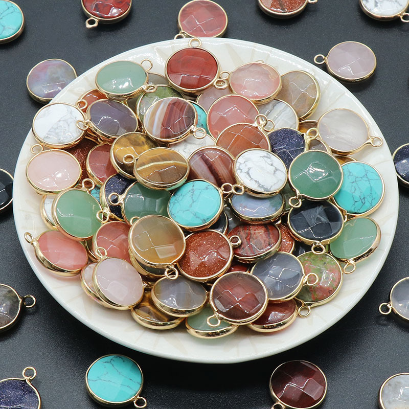 Round faceted pendant wrapped edge single hanging natural crystal oblate pendant diy bracelet necklace jewelry material
