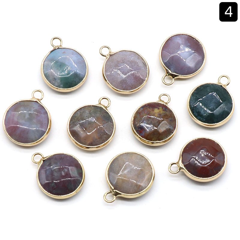 Round faceted pendant wrapped edge single hanging natural crystal oblate pendant diy bracelet necklace jewelry material