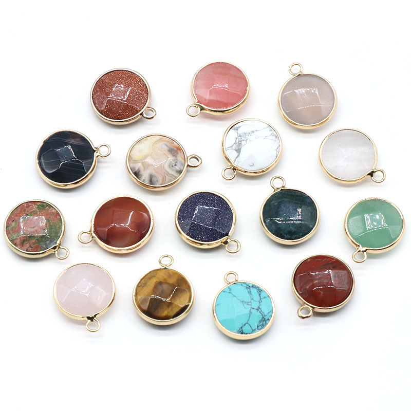 Round faceted pendant wrapped edge single hanging natural crystal oblate pendant diy bracelet necklace jewelry material