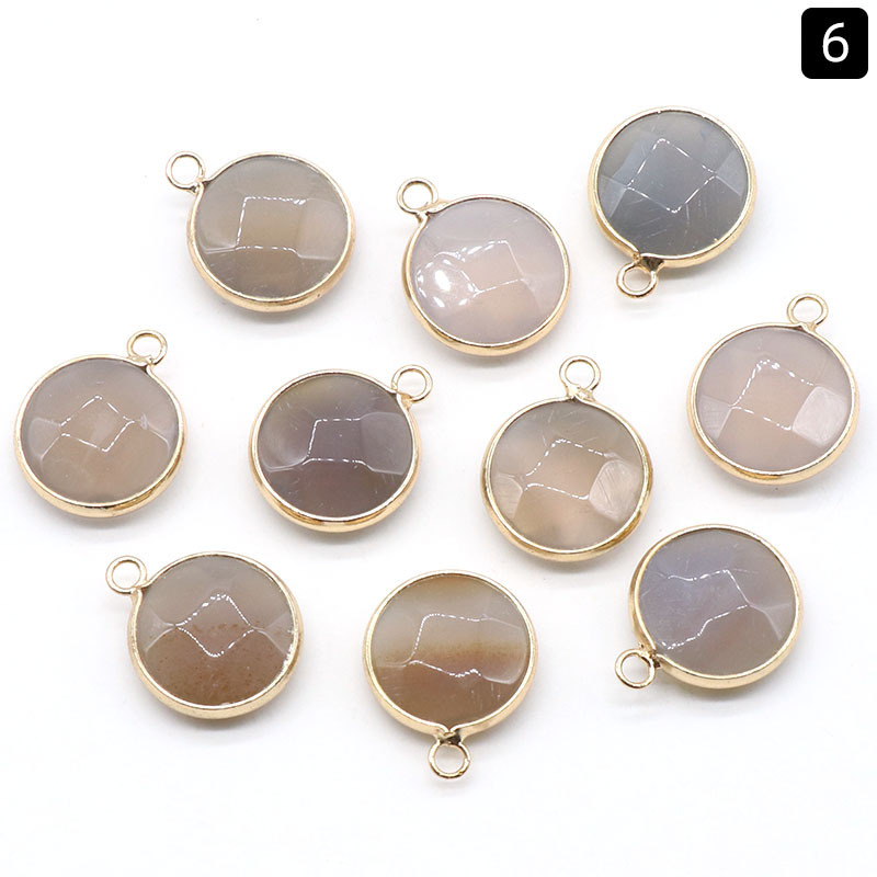 Round faceted pendant wrapped edge single hanging natural crystal oblate pendant diy bracelet necklace jewelry material