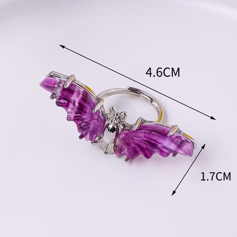 Natural crystal colorful fluorite bat ring