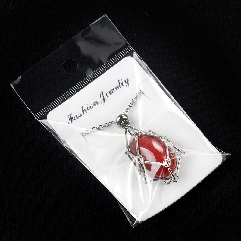 Natural crystal agate Easter egg stone stainless steel chain metal bamboo mesh pocket pendant