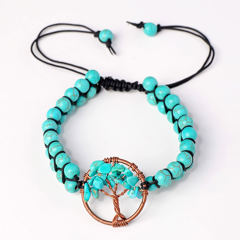 Natural crystal gravel tree of life round bead bracelet double layer braided crystal bracelet