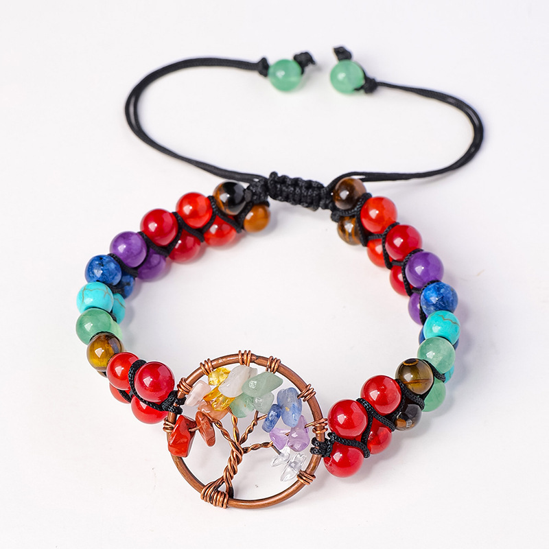 Natural crystal gravel tree of life round bead bracelet double layer braided crystal bracelet