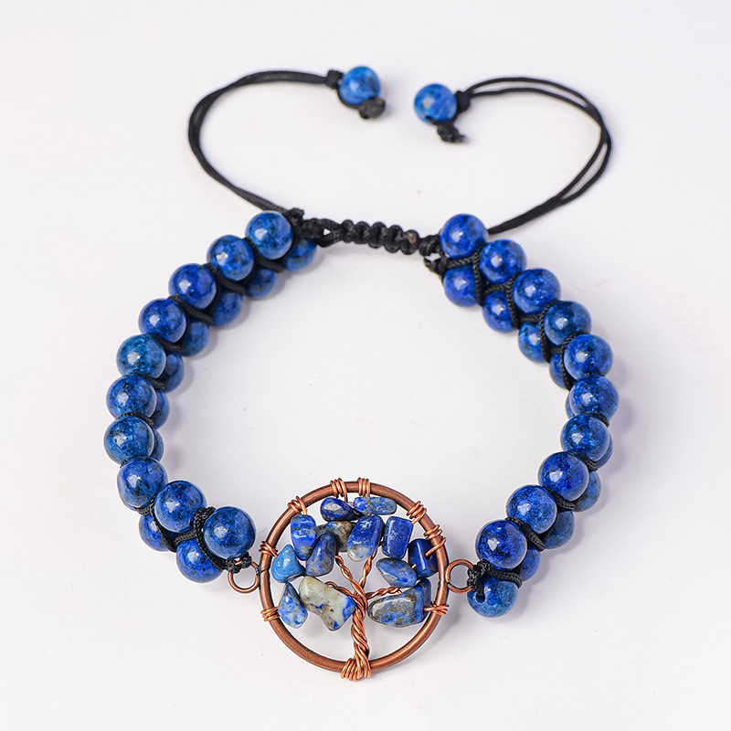 Natural crystal gravel tree of life round bead bracelet double layer braided crystal bracelet
