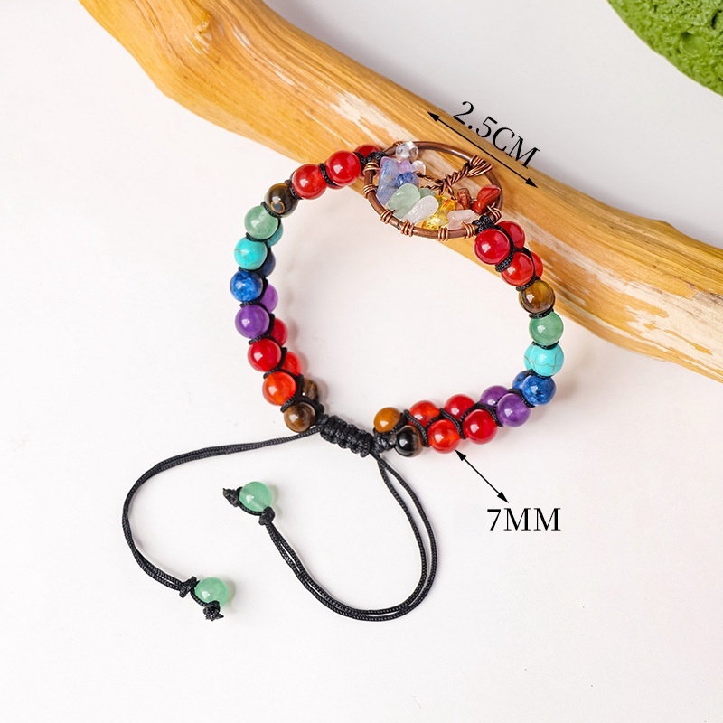 Natural crystal gravel tree of life round bead bracelet double layer braided crystal bracelet