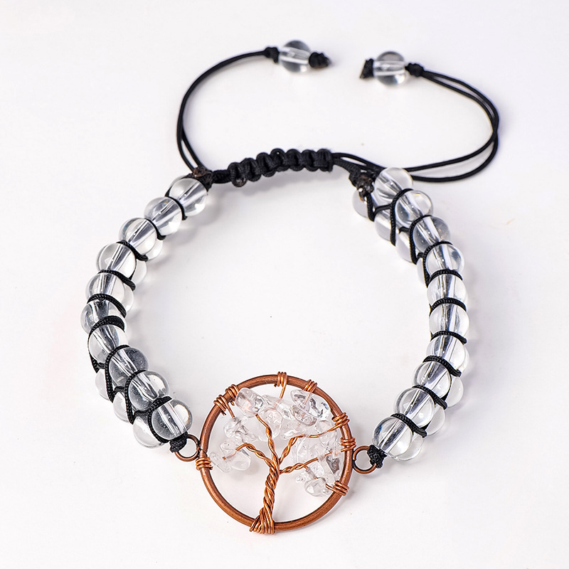 Natural crystal gravel tree of life round bead bracelet double layer braided crystal bracelet