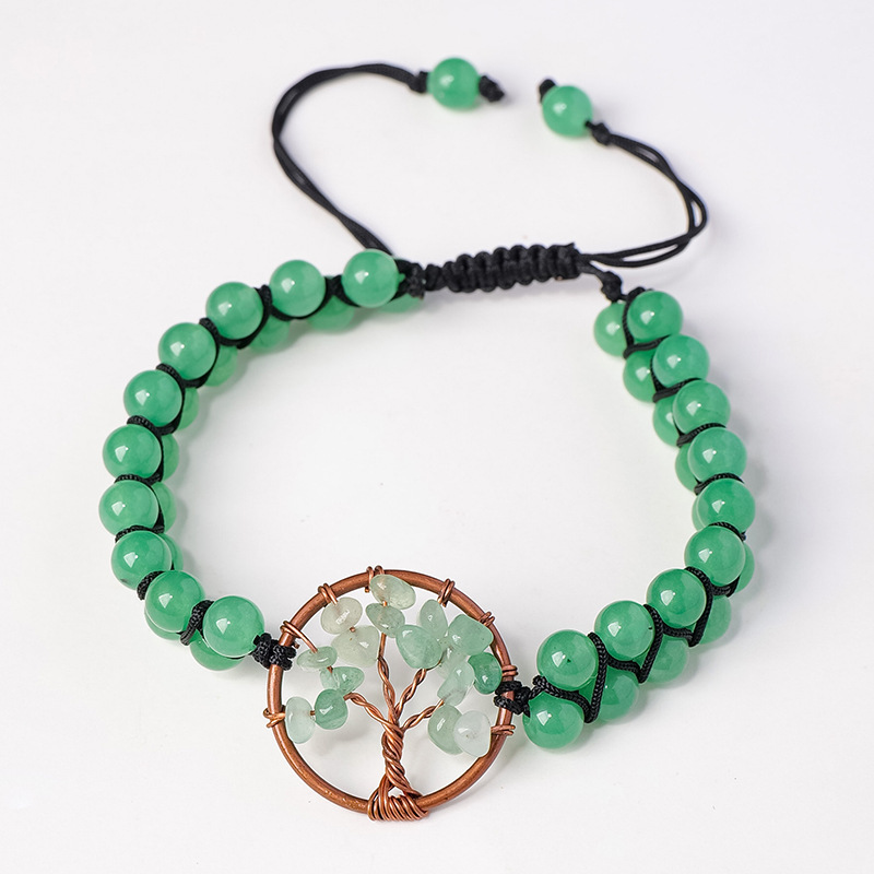 Natural crystal gravel tree of life round bead bracelet double layer braided crystal bracelet