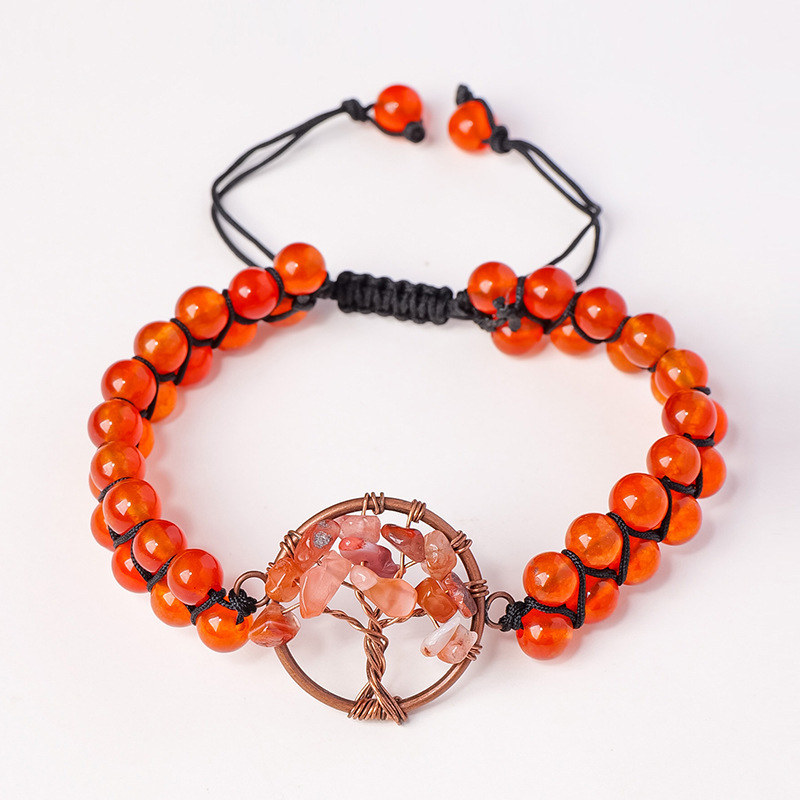 Natural crystal gravel tree of life round bead bracelet double layer braided crystal bracelet