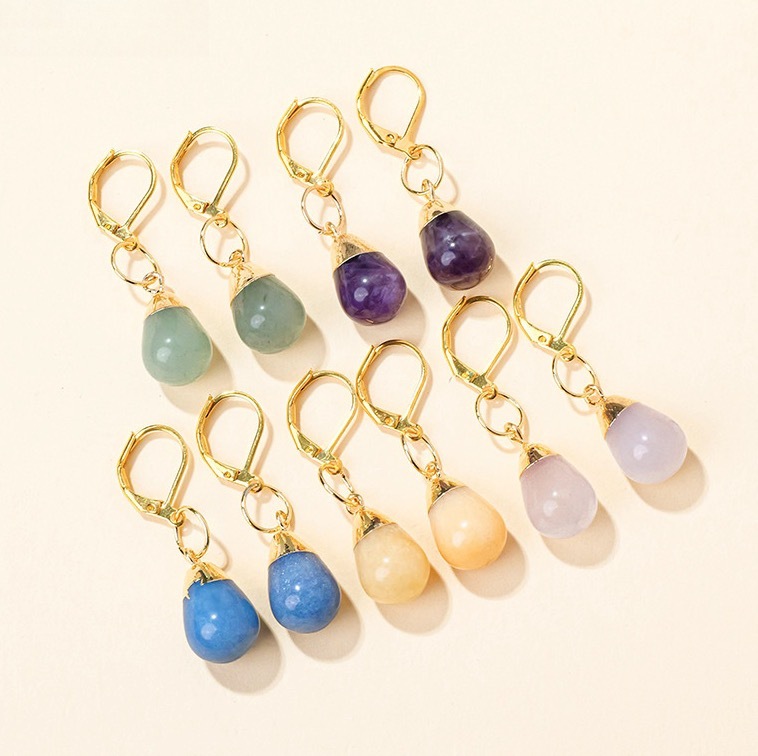 Natural crystal jade stone water drop earrings