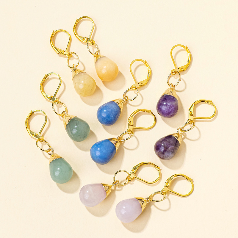 Natural crystal jade stone water drop earrings
