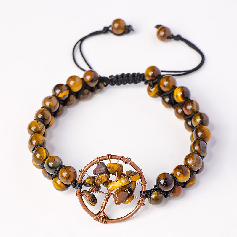 Natural crystal gravel tree of life round bead bracelet double layer braided crystal bracelet