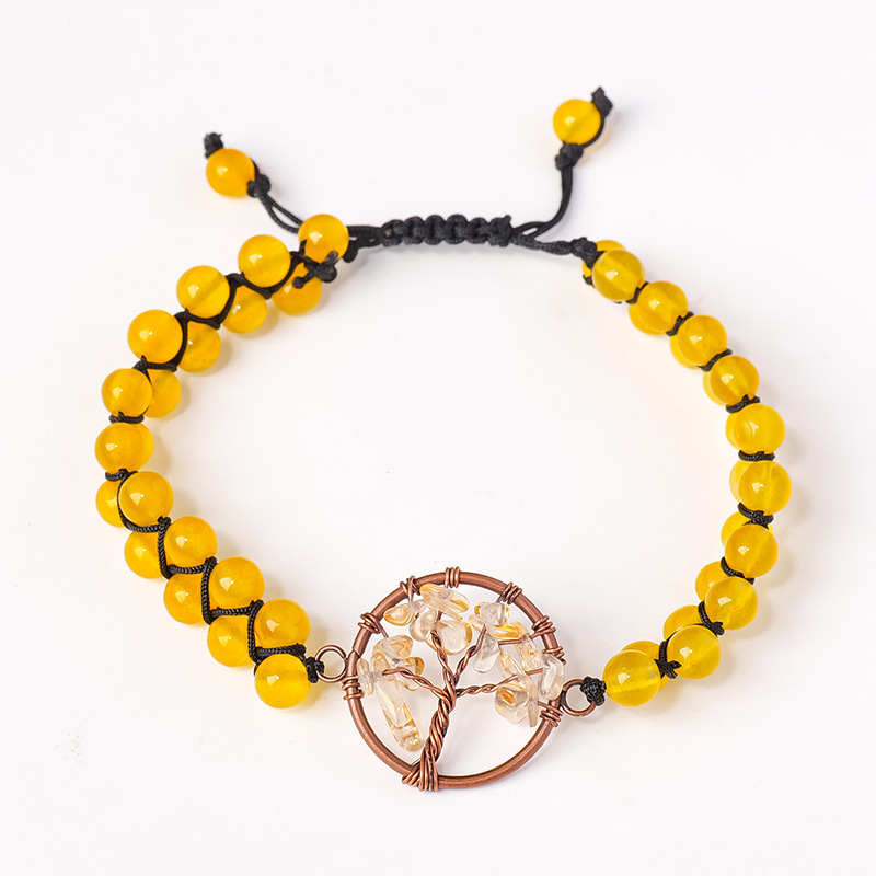 Natural crystal gravel tree of life round bead bracelet double layer braided crystal bracelet