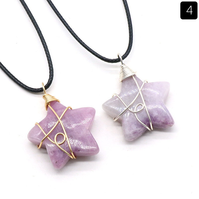 Natural crystal stone 30mm five-pointed star wire pendant DIY star pendant