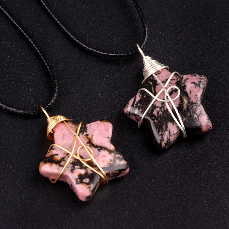 Natural crystal stone 30mm five-pointed star wire pendant DIY star pendant