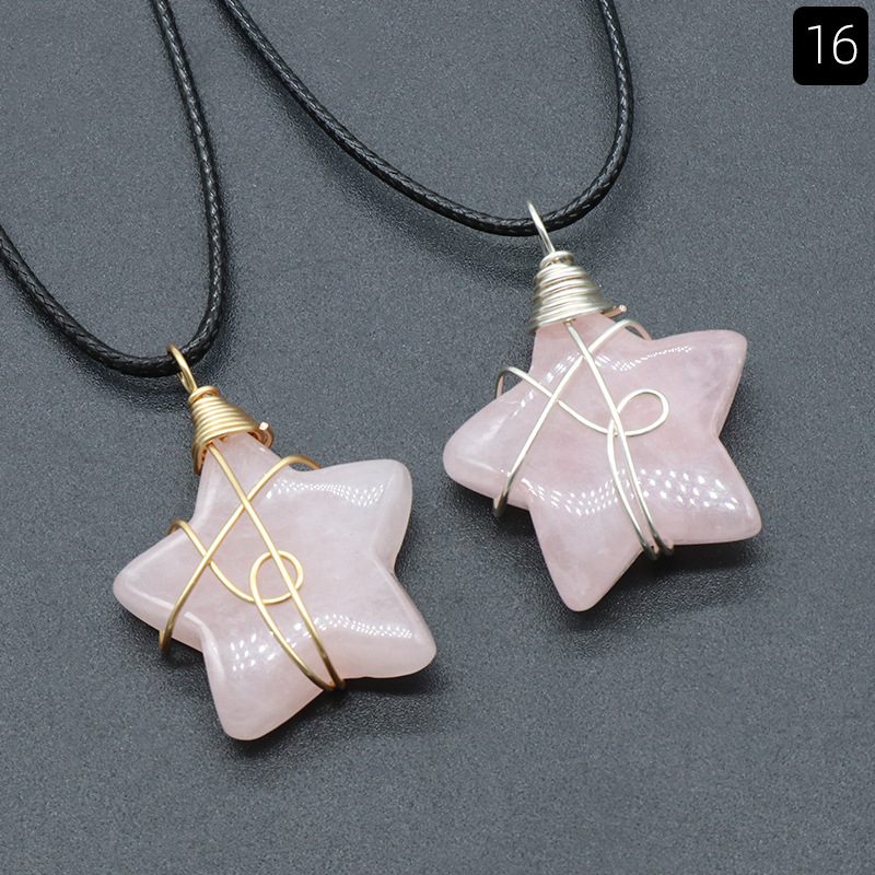 Natural crystal stone 30mm five-pointed star wire pendant DIY star pendant