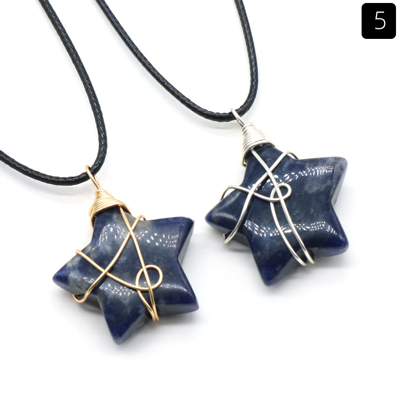 Natural crystal stone 30mm five-pointed star wire pendant DIY star pendant