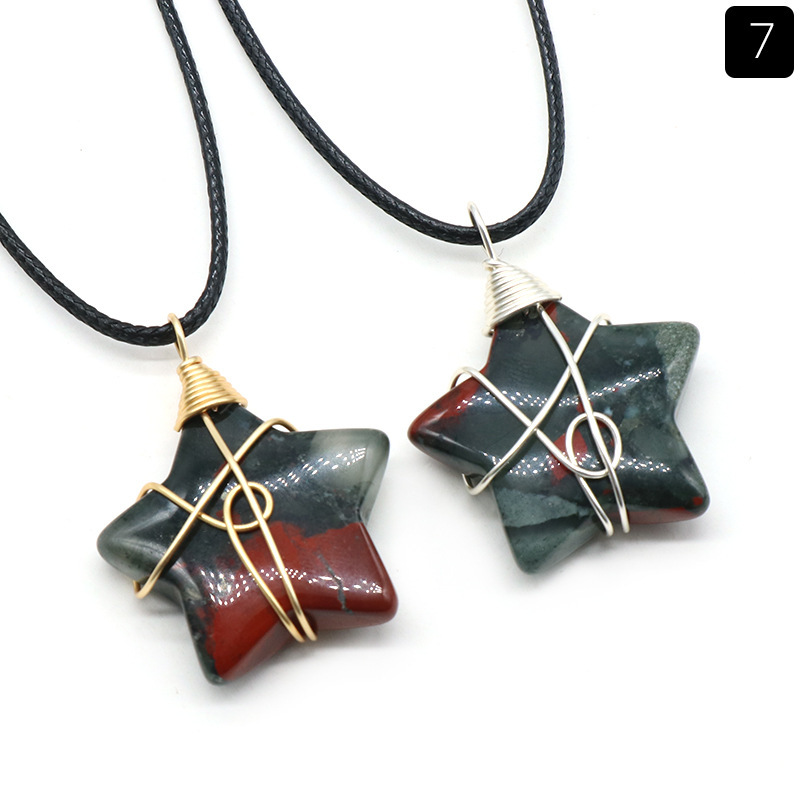 Natural crystal stone 30mm five-pointed star wire pendant DIY star pendant