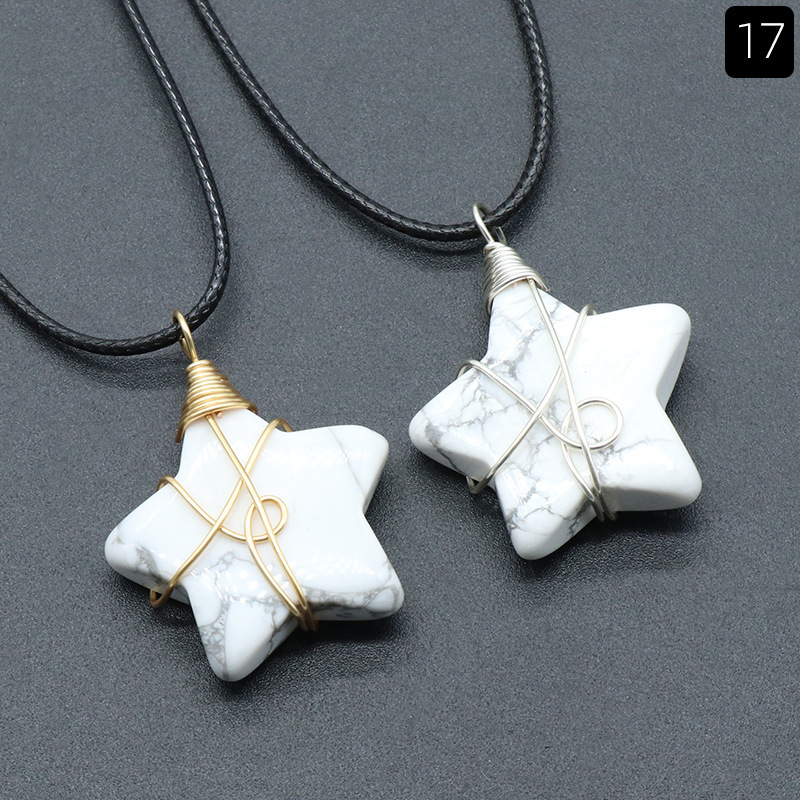 Natural crystal stone 30mm five-pointed star wire pendant DIY star pendant