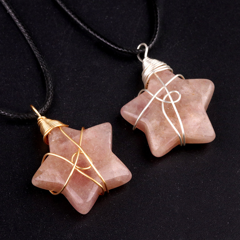 Natural crystal stone 30mm five-pointed star wire pendant DIY star pendant