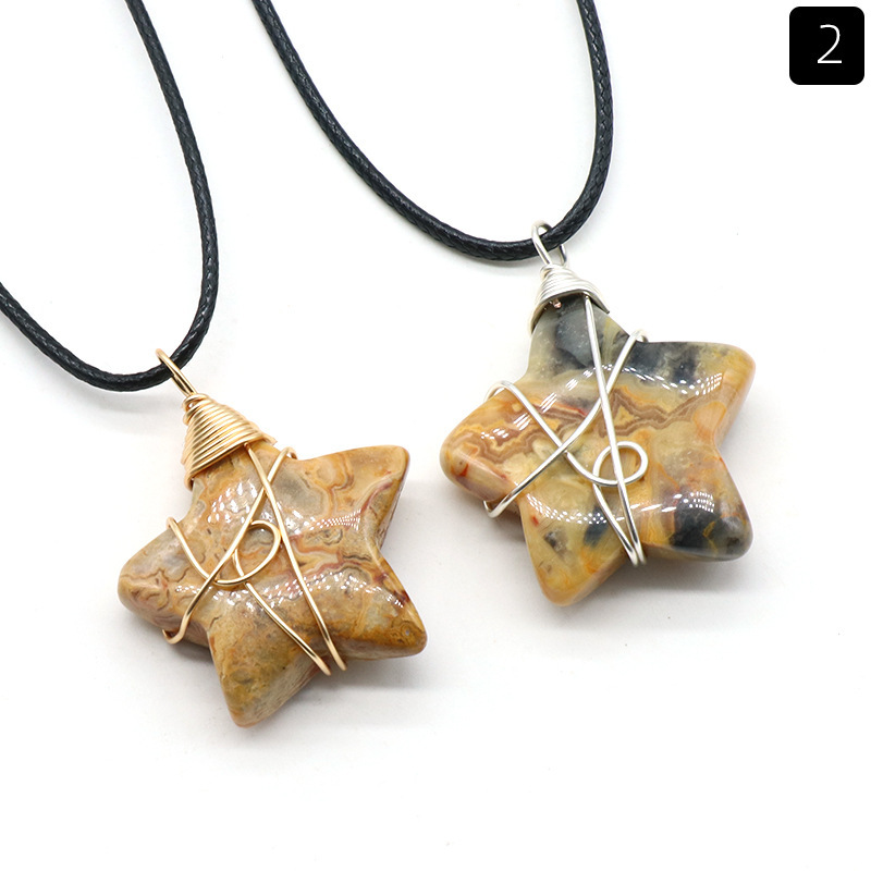 Natural crystal stone 30mm five-pointed star wire pendant DIY star pendant