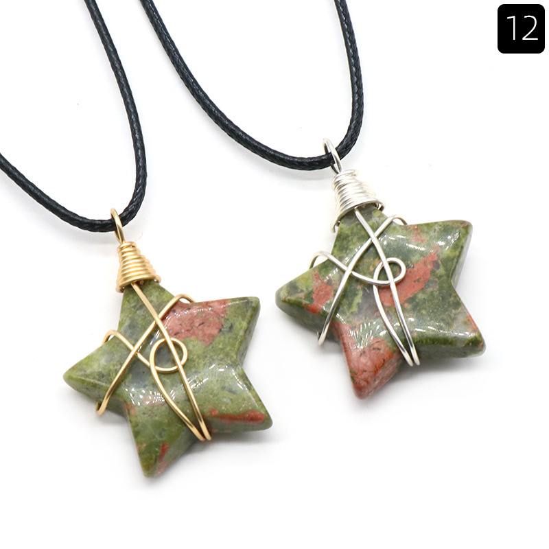 Natural crystal stone 30mm five-pointed star wire pendant DIY star pendant