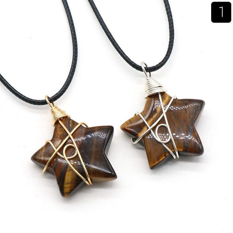 Natural crystal stone 30mm five-pointed star wire pendant DIY star pendant